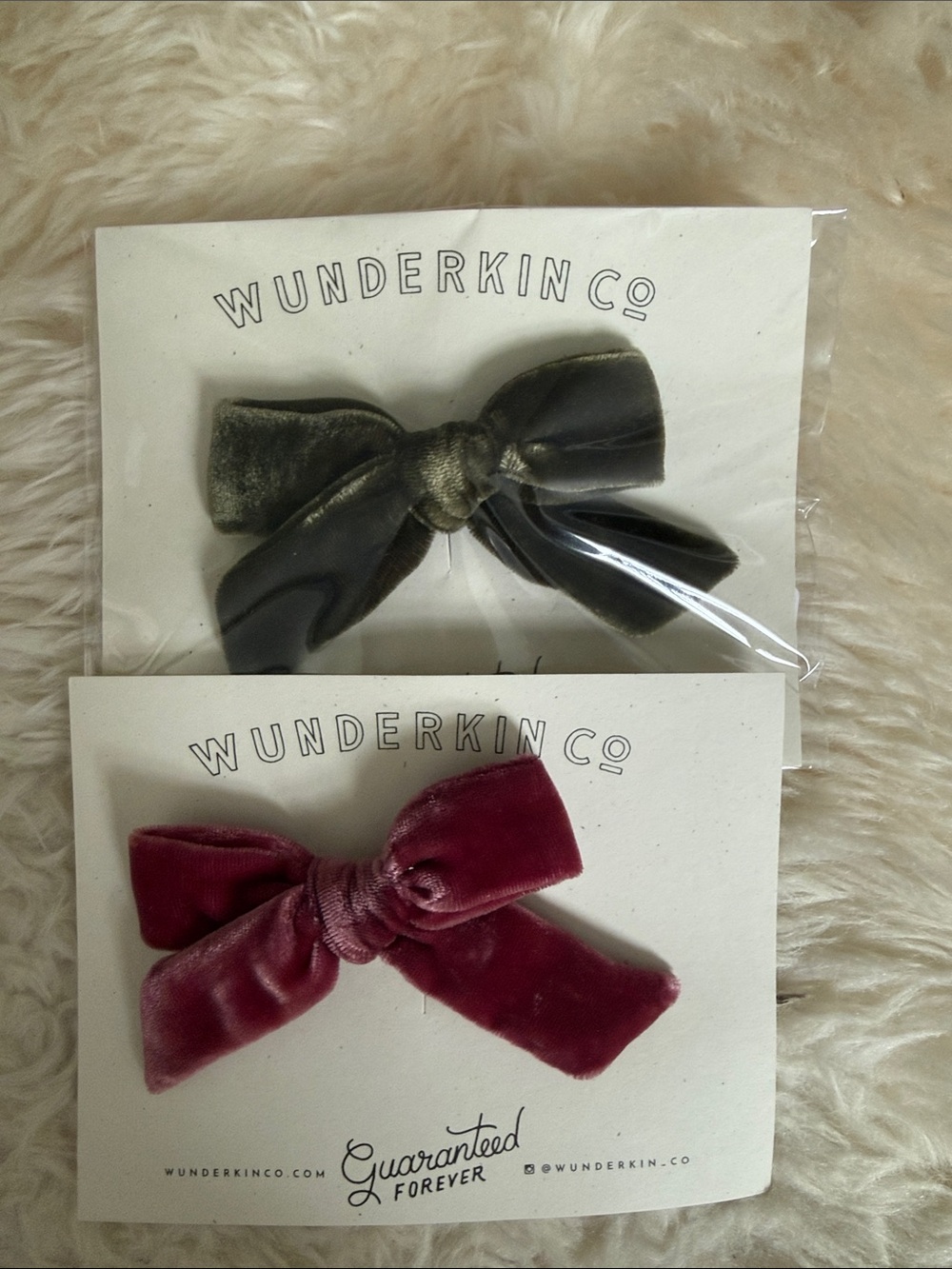 Wunderkin Velvet Bow Hair Clip - Olive & Raspberry
